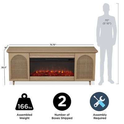 Image showing  Dahlia 76 in. Landscape Electric Fireplace TV Stand in White Oak