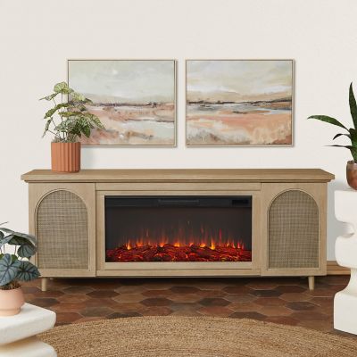 Image showing  Dahlia 76 in. Landscape Electric Fireplace TV Stand in White Oak