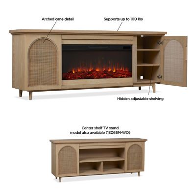 Image showing 5 th Real Flame Dahlia 76 in. Landscape Electric Fireplace TV Stand in White Oak