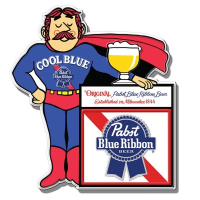 Pabst Blue Ribbon Large Embossed Aluminum Die Cut Pabst Man Cool Blue Sign