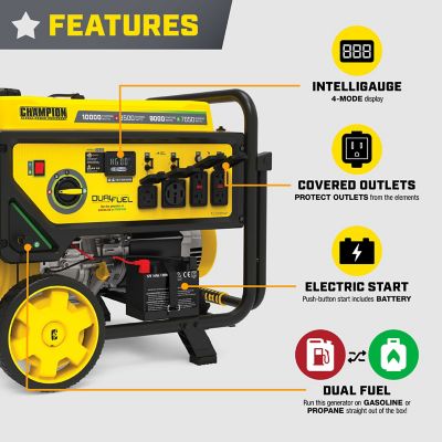 Image showing  10,000/8,500-Watt Dual-Fuel Portable Generator, Electric Start, CO Shield