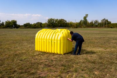 Image showing 7 th Norwesco Legacy 1000 Gallon Double Compartment Ribbed Septic Tank with Gaskets & Tees