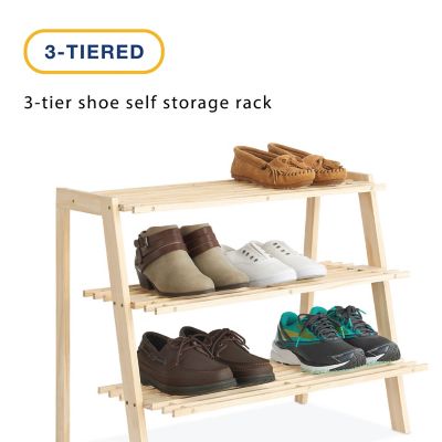 Image showing  3 Tier Wood Shoe Shelf Rack