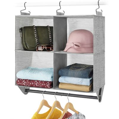 Whitmor 4 Section Fabric Closet Organizer with Built in Chrome Garment Rod