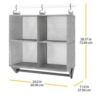 Image showing  4 Section Fabric Closet Organizer with Built in Chrome Garment Rod