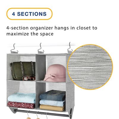 Image showing  4 Section Fabric Closet Organizer with Built in Chrome Garment Rod