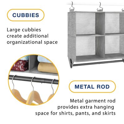 Image showing  4 Section Fabric Closet Organizer with Built in Chrome Garment Rod