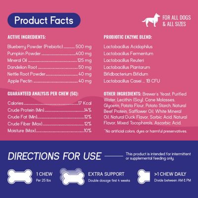 Image showing  Digestive Support Chews for Dogs Prebiotic and Probiotic Supplement with Enzyme Blend 60 Soft Chews