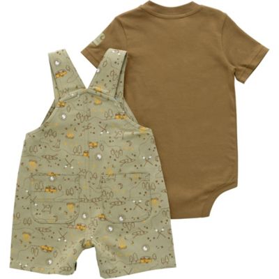 Image showing Carhartt Kids' Short-Sleeve Bodysuit And Canvas Printed Shortall Set