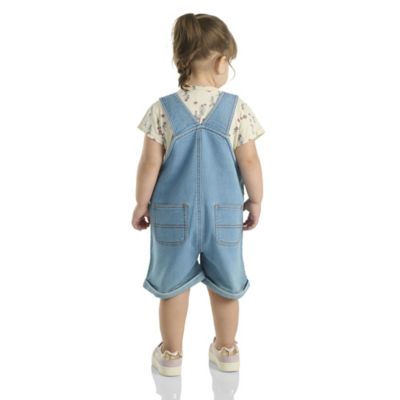 Image showing  Kid's Short-Sleeve Floral T-Shirt and Denim Shortall Set