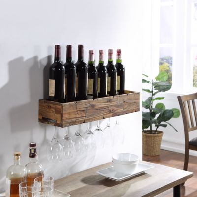 Image showing  24 in. Floating Wine Shelf with Glass Holder