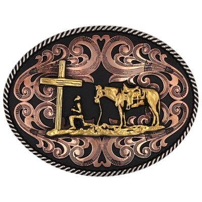 Montana Silversmiths Tri-tone Christian Cowboy Attitude Buckle, A1005