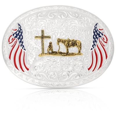 Montana Silversmiths American Made Freedom Buckle with Christian Cowboy, AM53100-731M