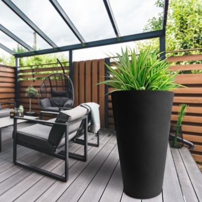 Image showing 7 th Algreen 30 in. Tall Crete Planter Black