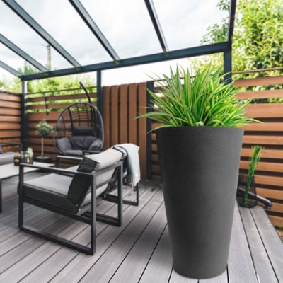 Image showing 7 th Algreen 25 in. Tall Crete Planter Brownstone