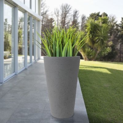 Image showing 7 th Algreen 25 in. Tall Crete Planter Warm Gray
