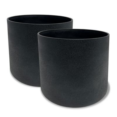 Algreen Acerra Cylinder Planter 13 x 11.5H Black, 2 pk.