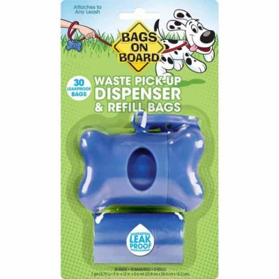 Bags on Board Dog Poop Refill Bags with On Blue Bone Bag Dispenser, 30 ct.