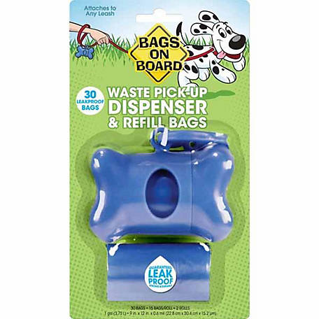 Bags on Board On Blue Bone Bag Dispenser with Dog Poop Refill Bags, 30 Bags