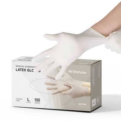 FifthPulse Medical Examination Latex Gloves - Powder Free Disposable Gloves - 100 Count