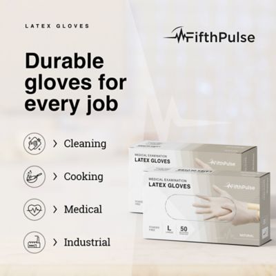 Image showing 1 th FifthPulse Medical Examination Latex Gloves - Powder Free Disposable Gloves - 100 Count