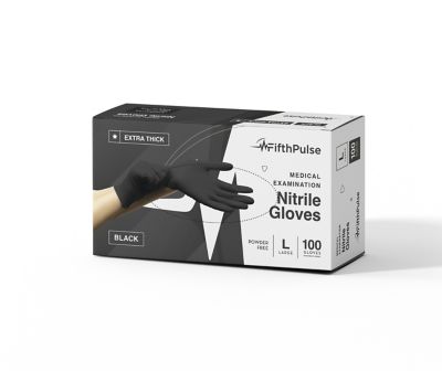 FifthPulse Nitrile Exam Latex Free & Powder Free THICKER Gloves (4 mil) - Box of 100 Gloves