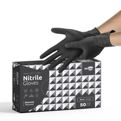 WeCare Nitrile Gloves 8 Mil - Heavy Duty Gloves with Diamond Texture Grip - Powder and Latex Free Disposable Gloves - 50 Count