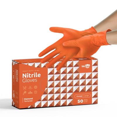 WeCare Nitrile Gloves 8 Mil - Heavy Duty Gloves with Diamond Texture Grip - Powder and Latex Free Disposable Gloves - 50 Count