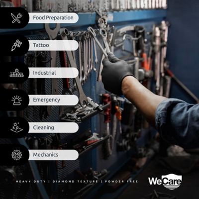 Image showing 5 th WeCare Nitrile Gloves 8 Mil - Heavy Duty Gloves with Diamond Texture Grip - Powder and Latex Free Disposable Gloves - 50 Count