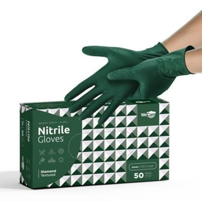 WeCare Nitrile Gloves 8 Mil - Heavy Duty Gloves with Diamond Texture Grip - Powder and Latex Free Disposable Gloves - 50 Count