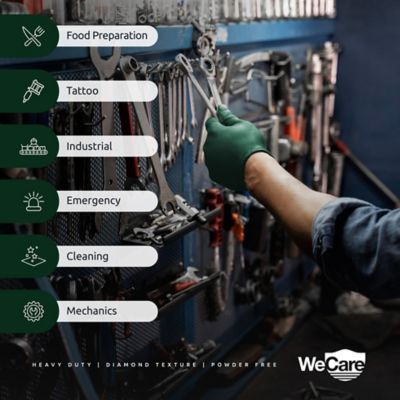 Image showing 5 th WeCare Nitrile Gloves 8 Mil - Heavy Duty Gloves with Diamond Texture Grip - Powder and Latex Free Disposable Gloves - 50 Count