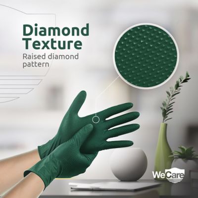 Image showing 6 th WeCare Nitrile Gloves 8 Mil - Heavy Duty Gloves with Diamond Texture Grip - Powder and Latex Free Disposable Gloves - 50 Count
