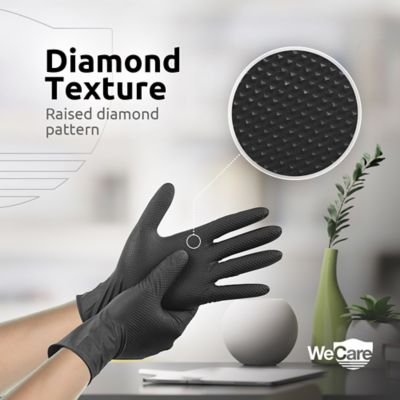 Image showing 6 th WeCare Nitrile Gloves 8 Mil - Heavy Duty Gloves with Diamond Texture Grip - Powder and Latex Free Disposable Gloves - 100 Count