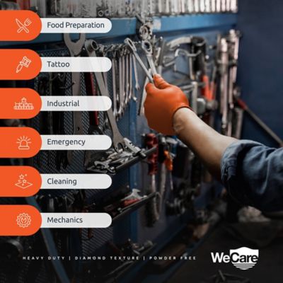 Image showing 5 th WeCare Nitrile Gloves 8 Mil - Heavy Duty Gloves with Diamond Texture Grip - Powder and Latex Free Disposable Gloves - 100 Count