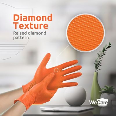 Image showing 6 th WeCare Nitrile Gloves 8 Mil - Heavy Duty Gloves with Diamond Texture Grip - Powder and Latex Free Disposable Gloves - 100 Count