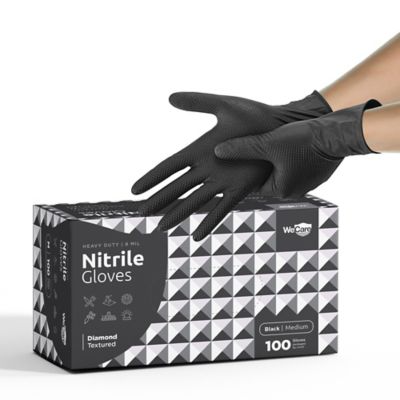 WeCare Nitrile Gloves 8 Mil - Heavy Duty Gloves with Diamond Texture Grip - Powder and Latex Free Disposable Gloves - 100 Count