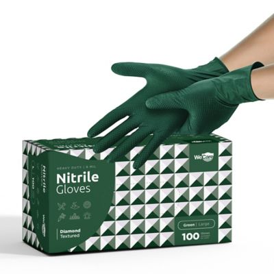WeCare Nitrile Gloves 8 Mil - Heavy Duty Gloves with Diamond Texture Grip - Powder and Latex Free Disposable Gloves - 100 Count