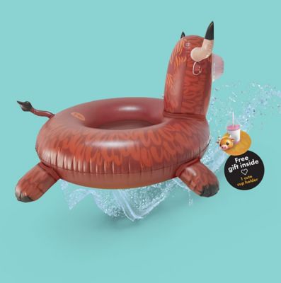 Image showing  Highland Cow Inflatable Pool Float With Mini Cup Holder