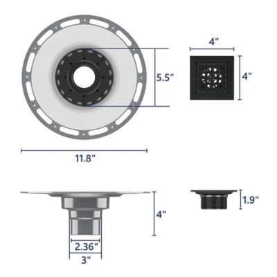 Image showing  4 in. x 4 in. Stainless Steel Square Shower Drain with PVC Bonding Flange, CFD-PVC-4-S06-MB