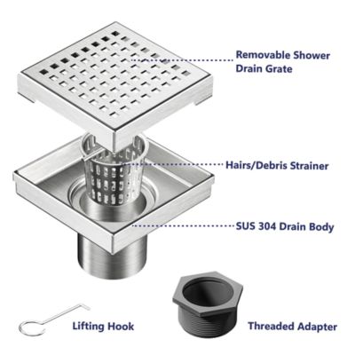 Image showing  4 in. x 4 in. Stainless Steel Square Shower Drain with Square Pattern Surface, ZS3-4-S04-BR