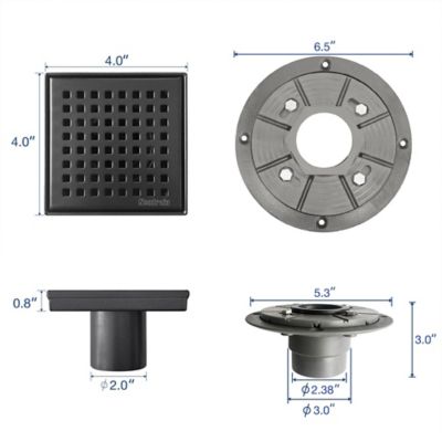 Image showing  4 in. x 4 in. Stainless Steel Square Shower Drain with Square Pattern Surface & PVC Drain Base, ZS3-4-S04-MB-PVC3