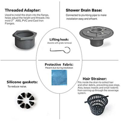 Image showing  4 in. x 4 in. Stainless Steel Square Shower Drain with Square Pattern Surface & PVC Drain Base, ZS3-4-S04-MB-PVC3