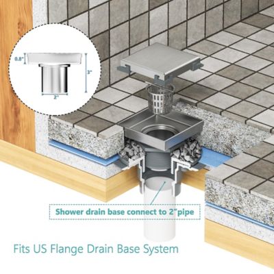 Image showing  4 in. x 4 in. Stainless Steel Square Shower Drain with Square Pattern Surface & PVC Drain Base, ZS3-4-S04-MB-PVC3
