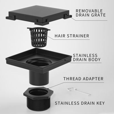 Image showing  4 in. x 4 in. Stainless Steel Square Shower Drain with Tile In Pattern Surface, ZS3-4-T02-MB