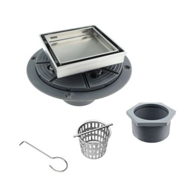 Image showing 1 th Neodrain 4 in. x 4 in. Stainless Steel Square Shower Drain with Tile In Pattern Surface & PVC Drain Base, ZS3-4-T02-BR-PVC3