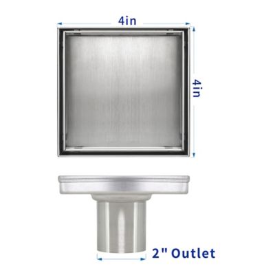 Image showing 3 th Neodrain 4 in. x 4 in. Stainless Steel Square Shower Drain with Tile In Pattern Surface & PVC Drain Base, ZS3-4-T02-BR-PVC3