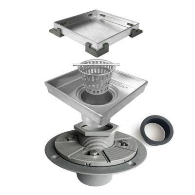 Image showing 5 th Neodrain 4 in. x 4 in. Stainless Steel Square Shower Drain with Tile In Pattern Surface & PVC Drain Base, ZS3-4-T02-BR-PVC3