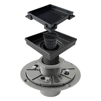 Image showing  4 in. x 4 in. Stainless Steel Square Shower Drain with Tile In Pattern Surface & PVC Drain Base, ZS3-4-T02-MB-PVC3