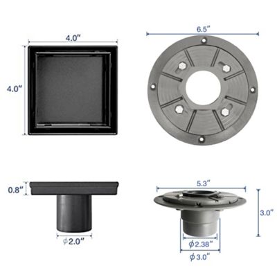 Image showing  4 in. x 4 in. Stainless Steel Square Shower Drain with Tile In Pattern Surface & PVC Drain Base, ZS3-4-T02-MB-PVC3