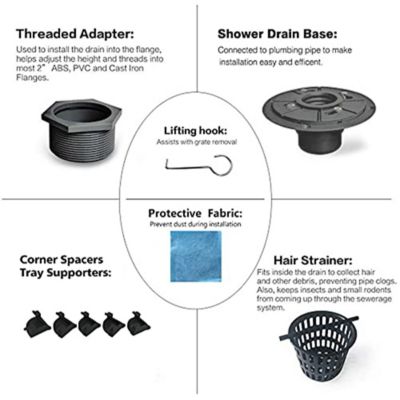 Image showing  4 in. x 4 in. Stainless Steel Square Shower Drain with Tile In Pattern Surface & PVC Drain Base, ZS3-4-T02-MB-PVC3
